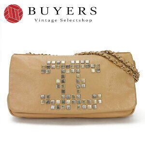Chanel Chain Shoulder Bag Beige Coco Logo Studs
